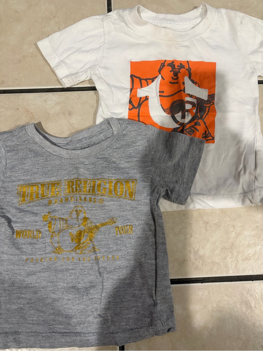 True Religion Kids Gray Tee & White Graphic Tee Set with Orange and Gold Accents